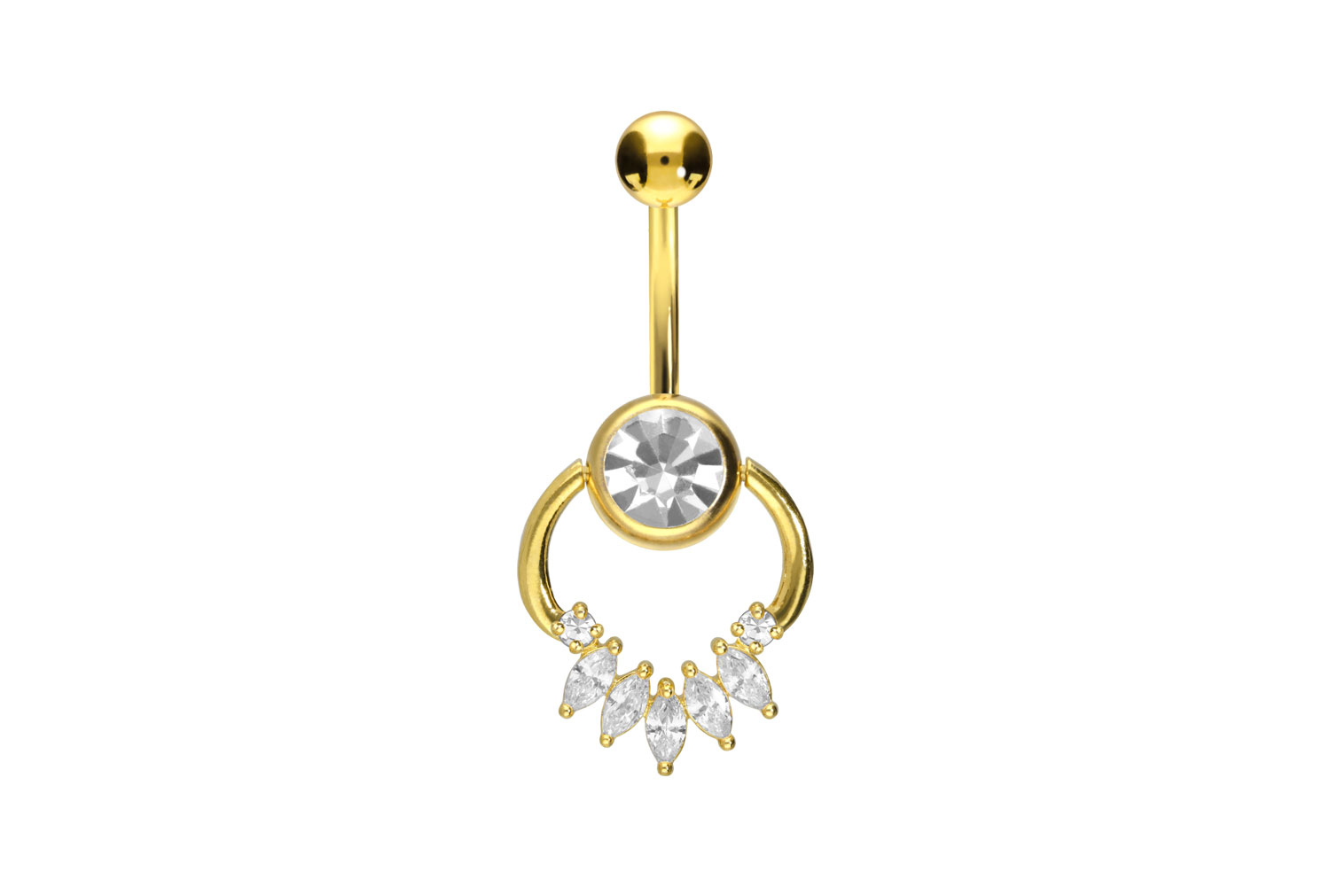 Chirurgenstahl Bananabell Piercing RING + EINGEFASSTE KRISTALLTROPFEN